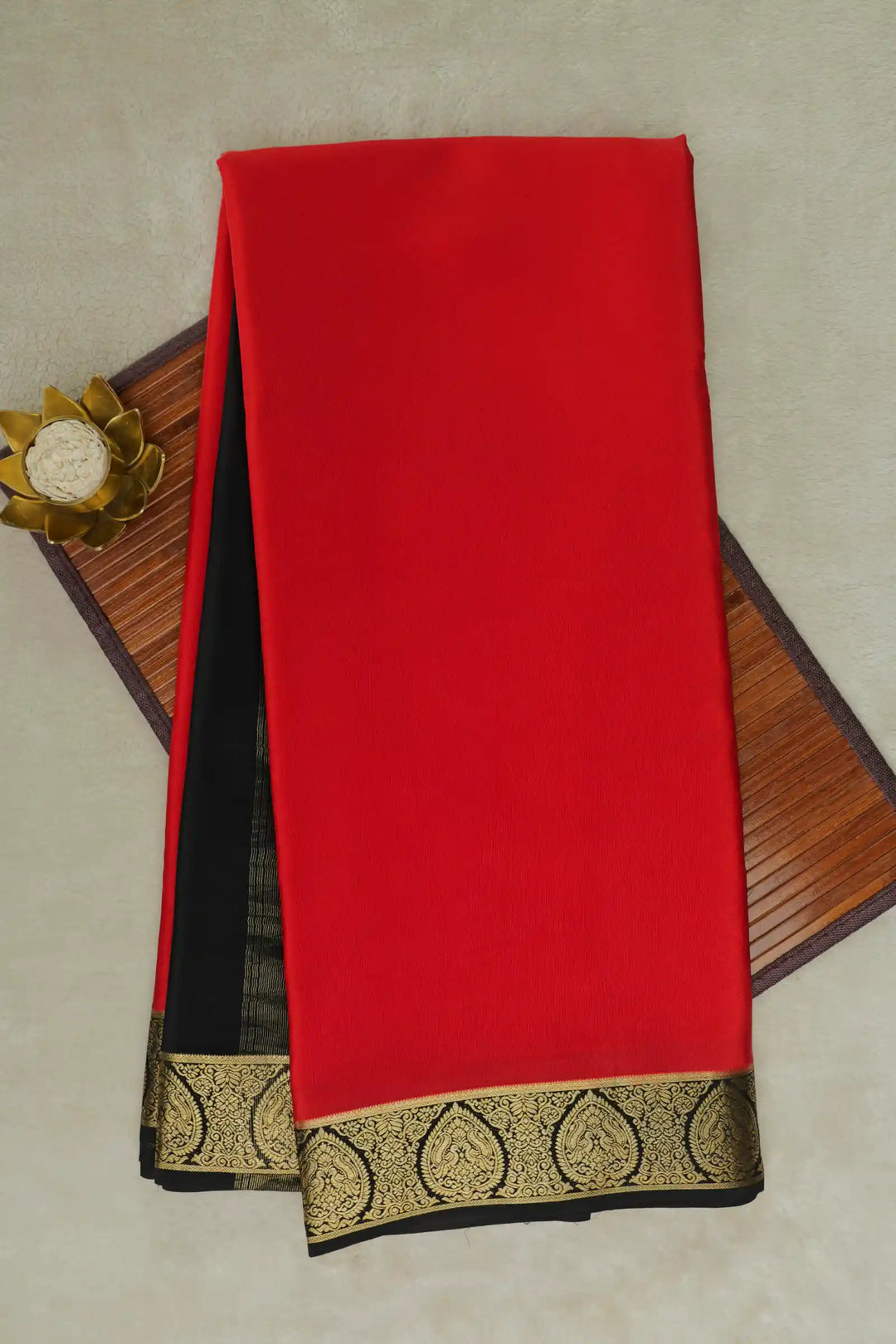 Pure Mysore Silk Sarees in bright red with gold zari border
