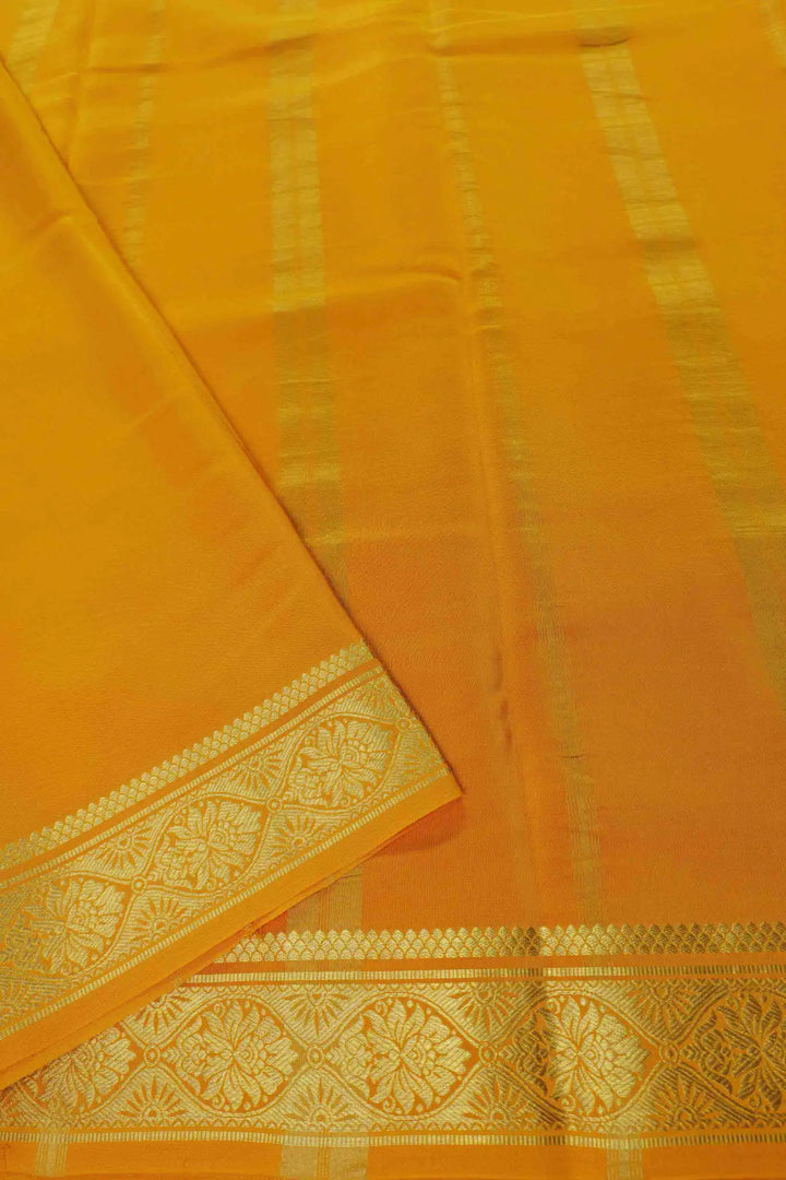 Pure Mysore Silk Sarees in bright yellow with gold border pallu