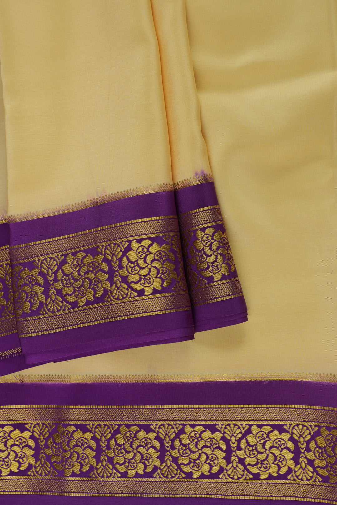 Pure Mysore Silk Sarees in cream with contrast purple 