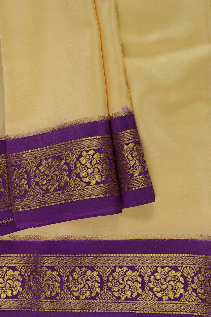 Pure Mysore Silk Sarees in cream with contrast purple 
