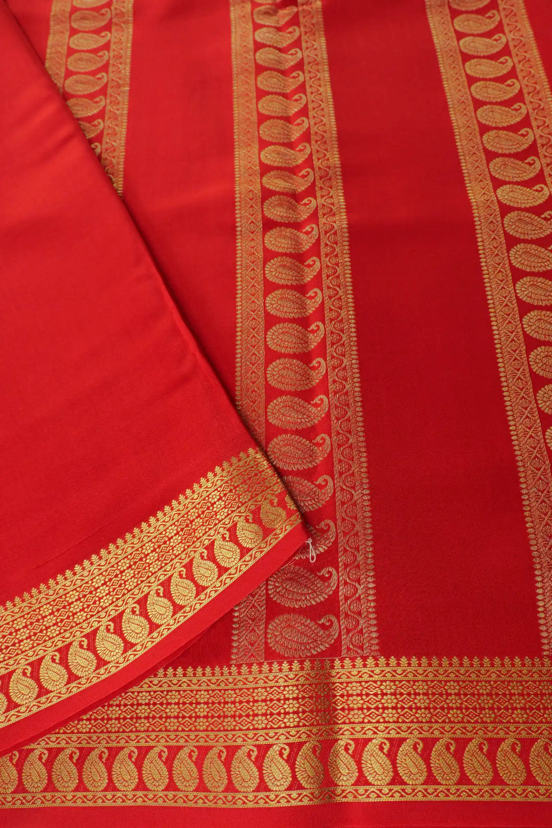Pure Mysore Silk Sarees in green with gold and red border pallu