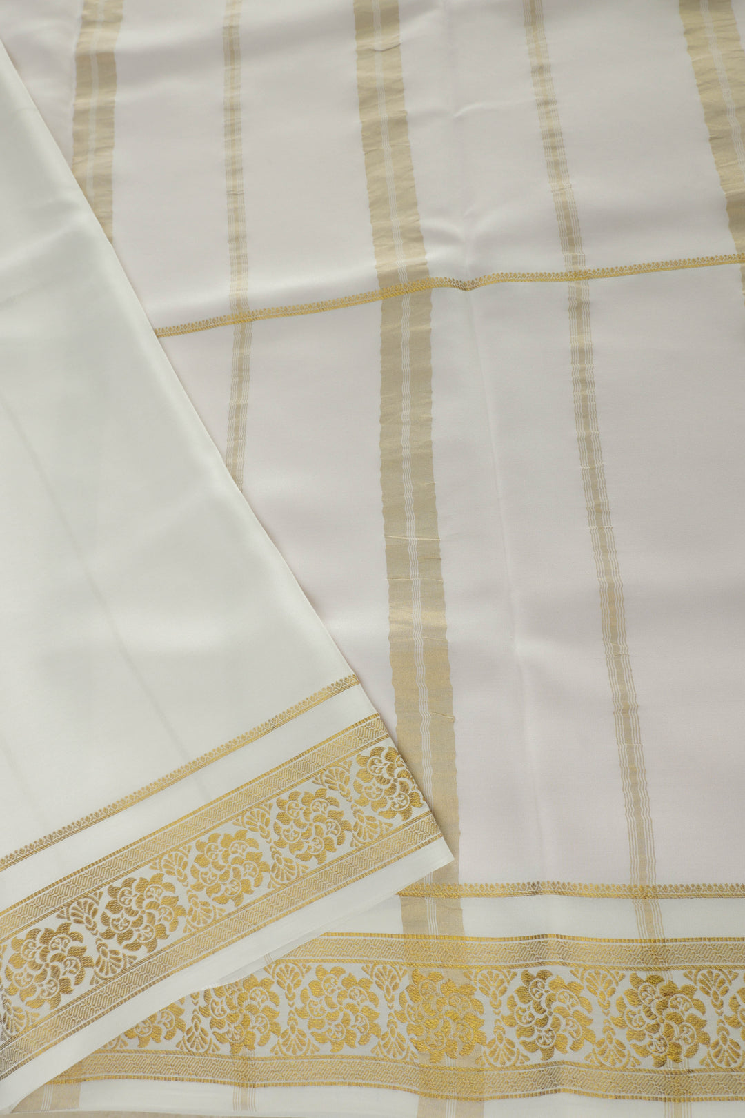 Pure Mysore Silk Sarees in white Pallu with gold border 