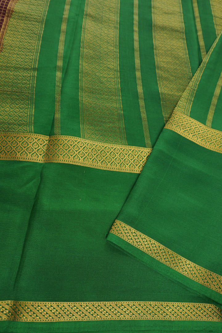 Pure Mysore silk saree in brown with green zari pallu