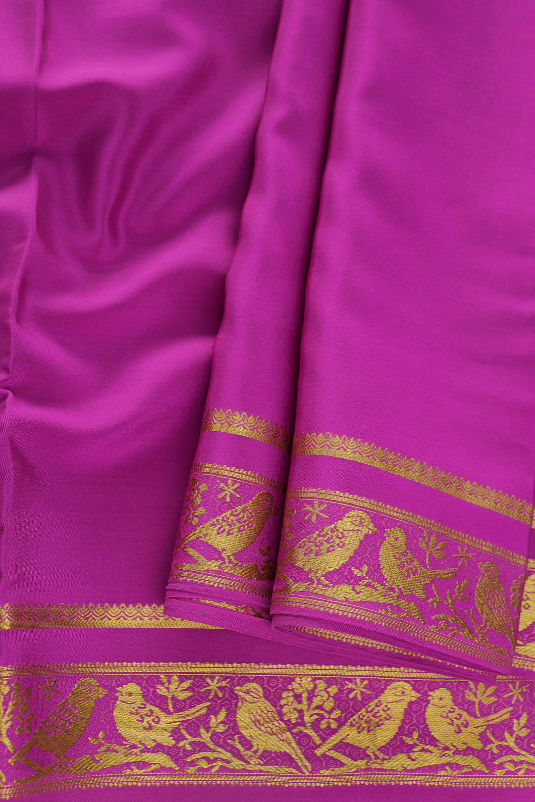 Pure Mysore silk saree in deep magenta with elegant golden detailing