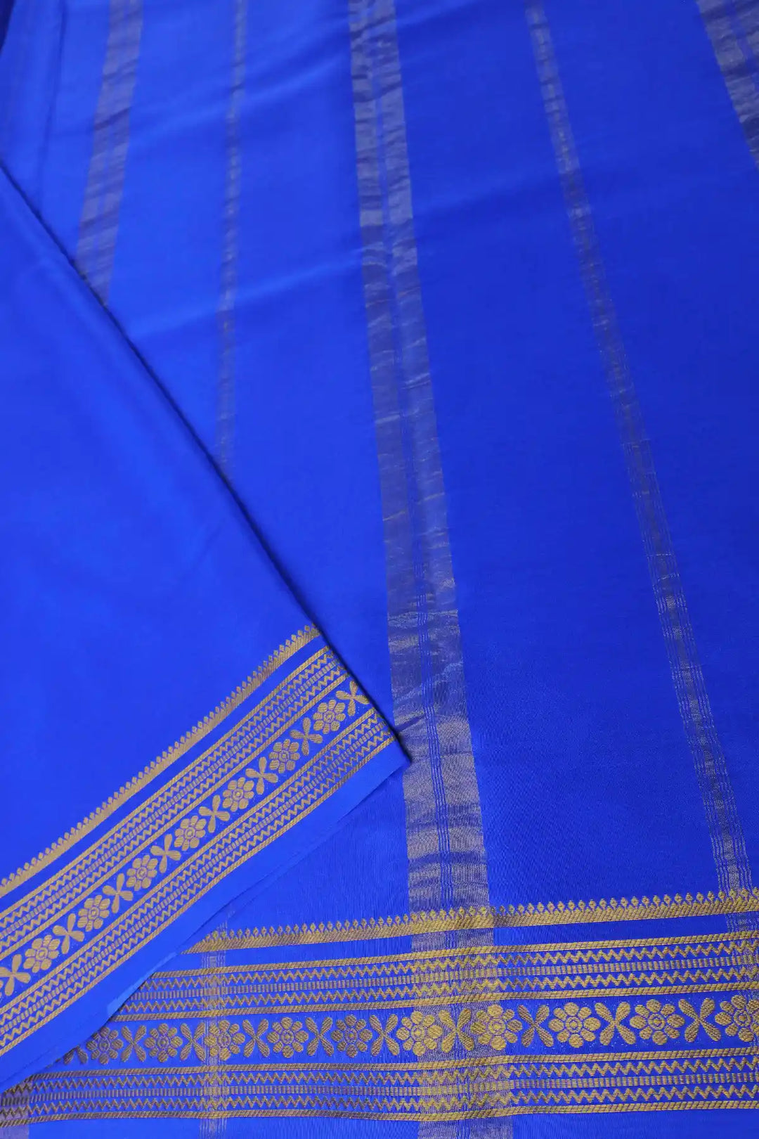 Pure Mysore silk saree in green with blue color
