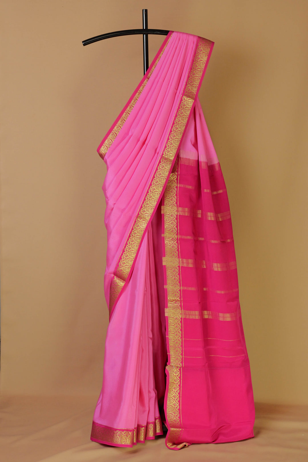 Pure Mysore silk saree in light and dark pink 