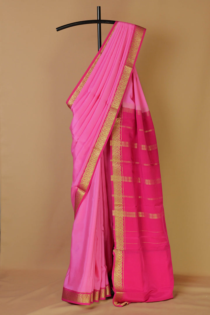 Pure Mysore silk saree in light and dark pink 