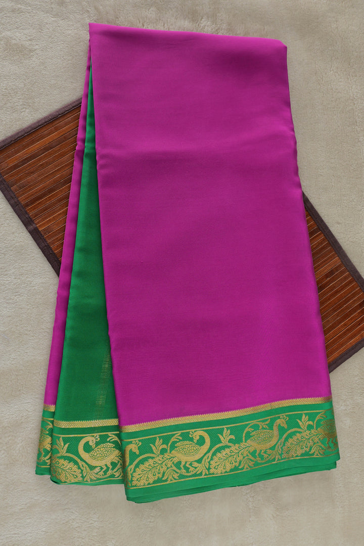 Pure Mysore silk saree in magenta with a contrasting green border