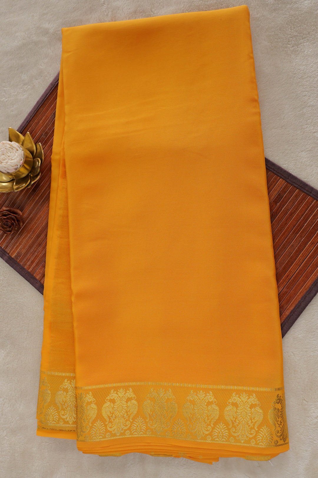 Pure Mysore silk saree in mango yellow color