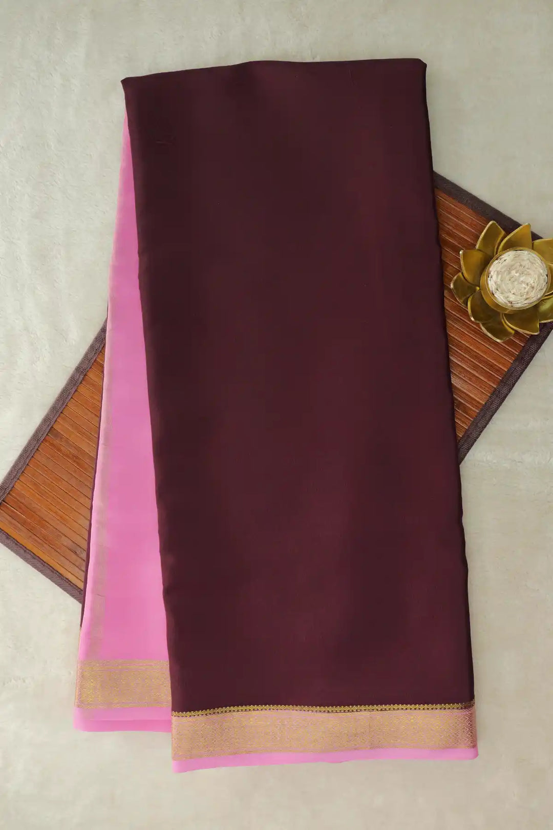Pure Mysore silk saree in maroon with pink border