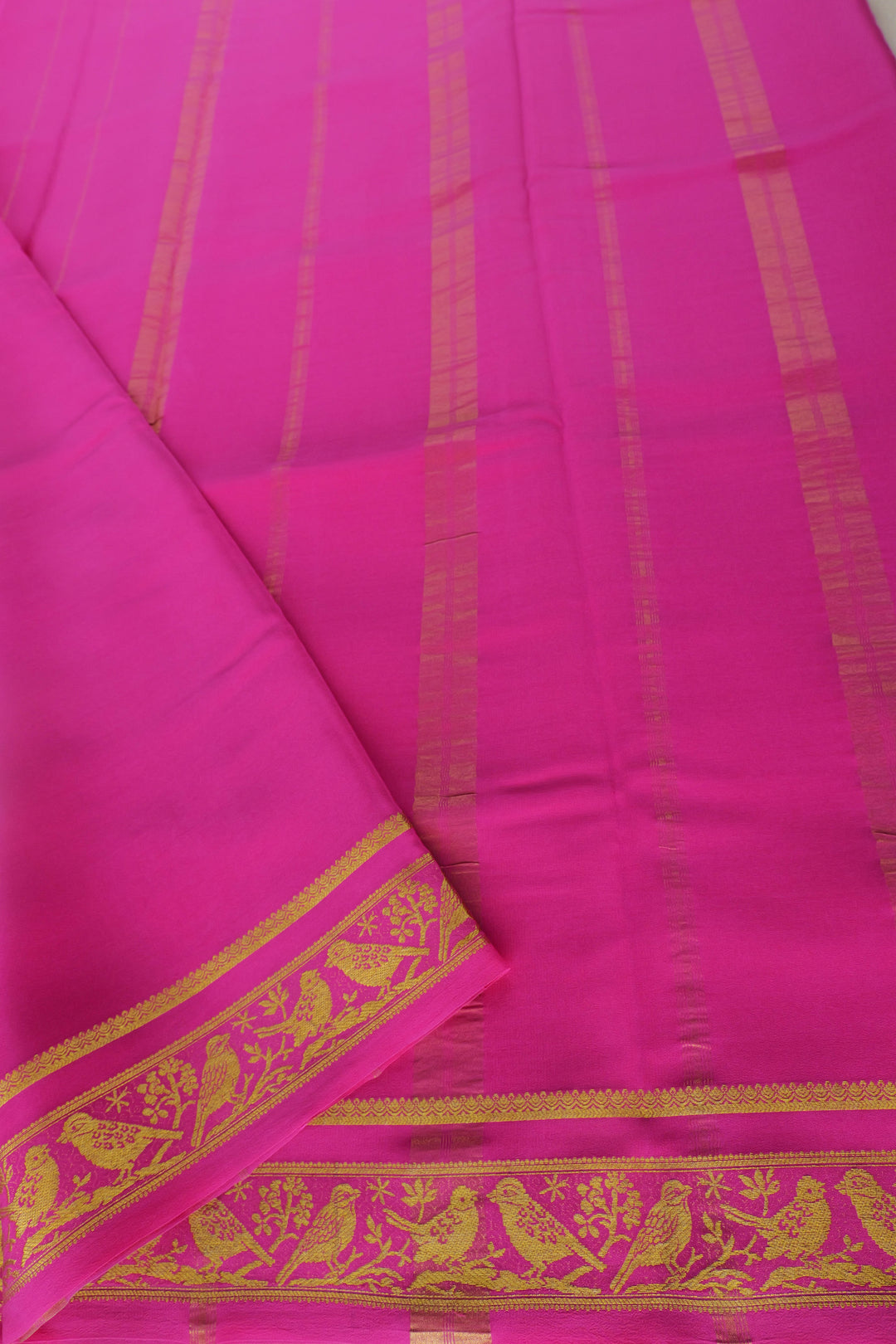 Pure Mysore silk saree in off-white  with pink pallu