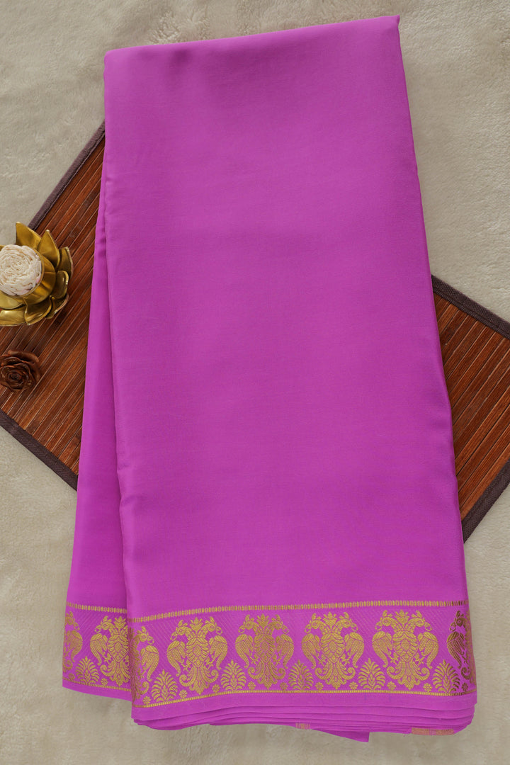 Pure Mysore silk saree in pink with gandaberunda patterns