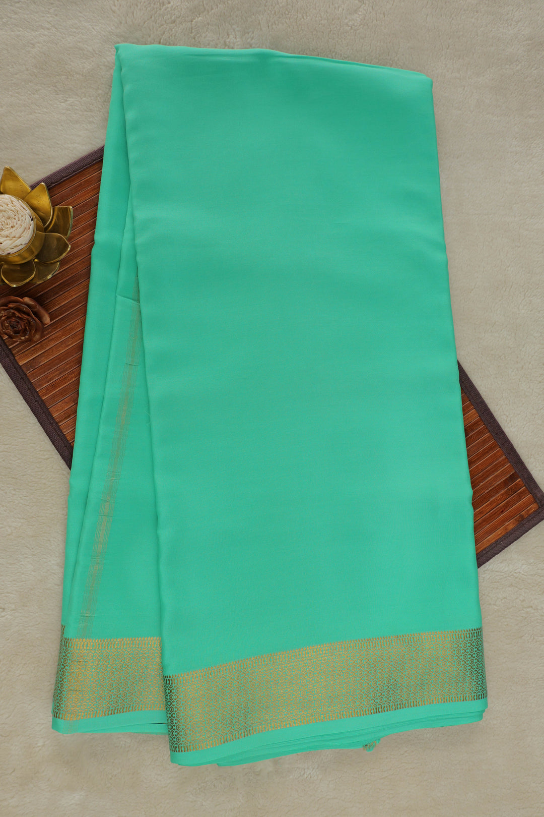 Pure Mysore silk saree in sea green with gold zari border