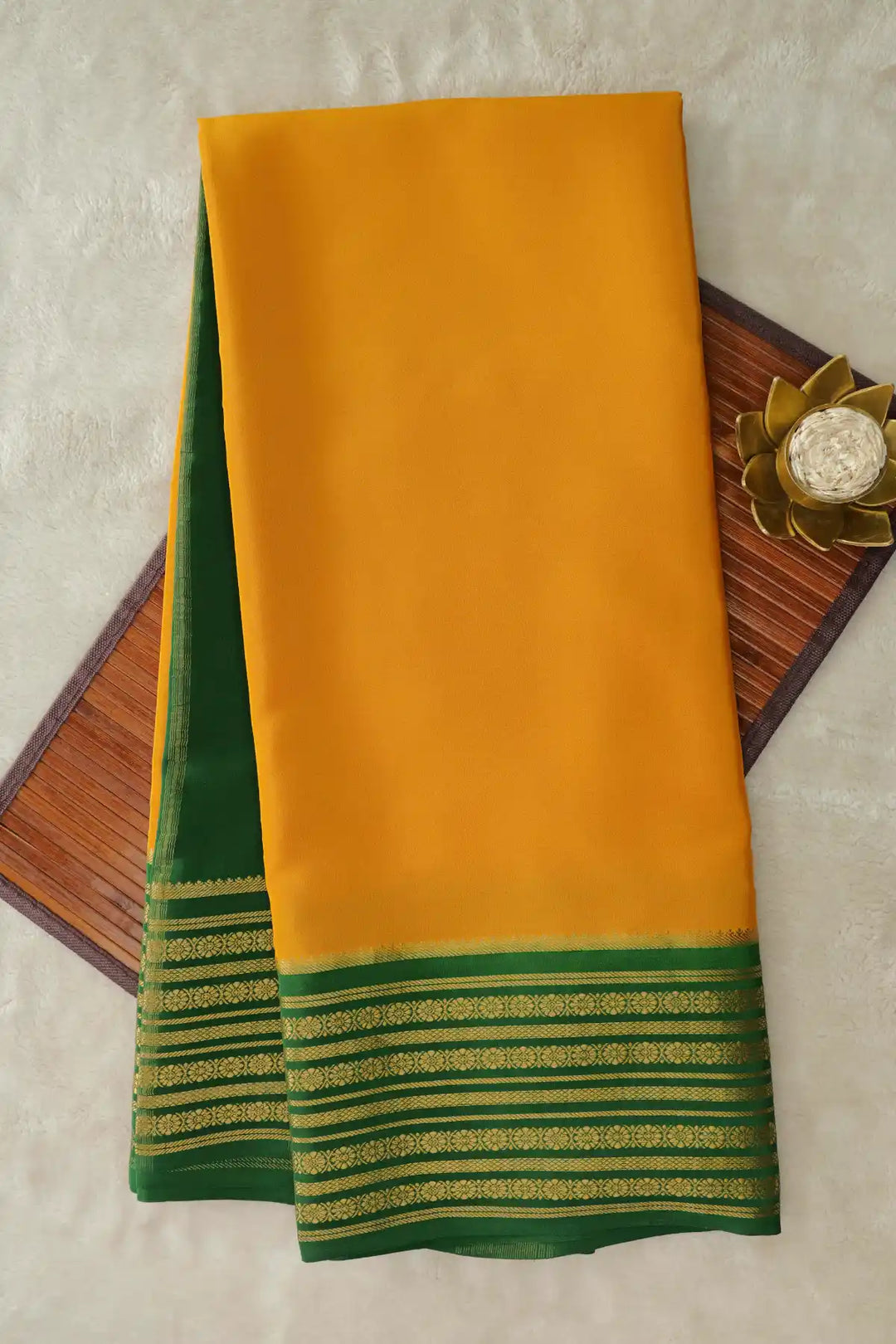 Pure Mysore silk saree in yellow and green