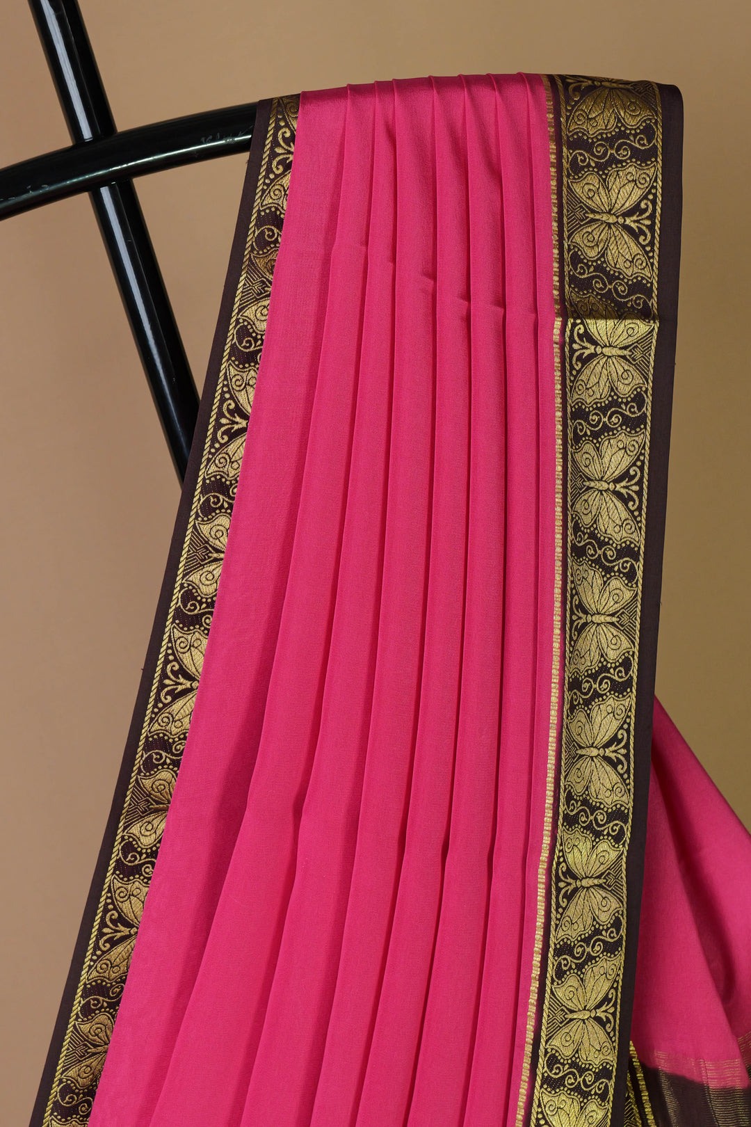 Pure crepe Mysore silk saree in pink and brown – Atharva