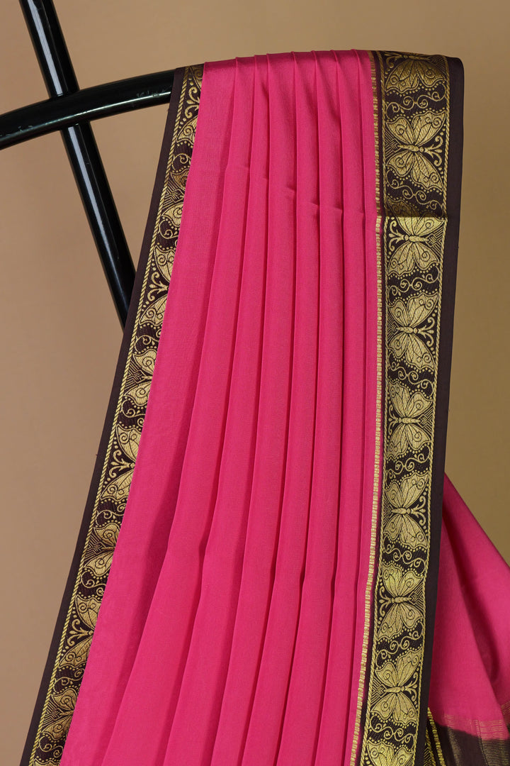 Pure crepe Mysore silk saree in pink and brown – Atharva