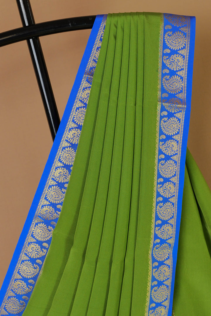 Pure green Mysore silk saree with Contrast royal blue color – Atharva