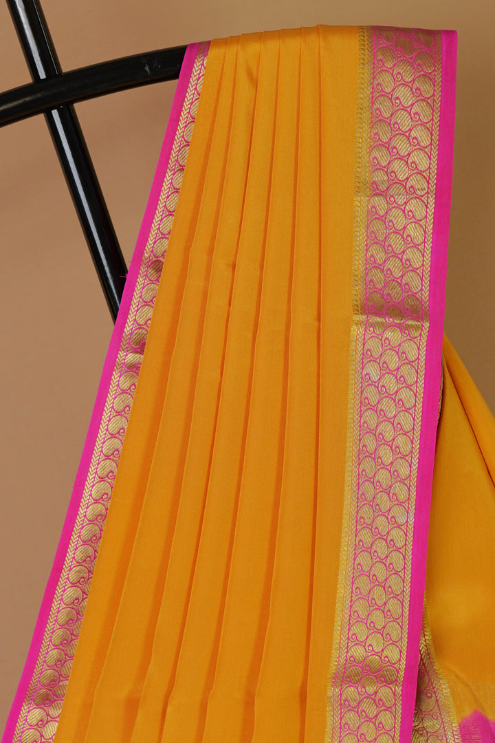 Pure yellow Mysore silk saree with Contrast pink color – Atharva