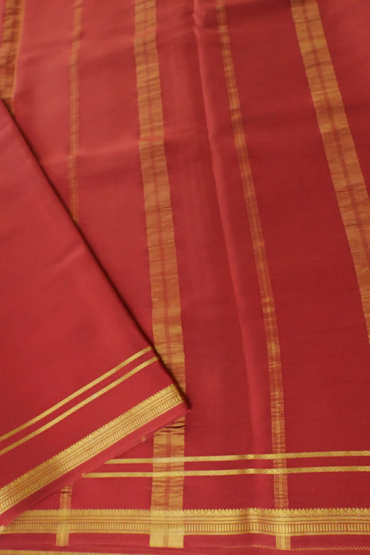 2 Line Bentex Gold Lace Border Pure Mysore Silk Saree in Blue and Brown Color With Contrast Brown Color Blouse