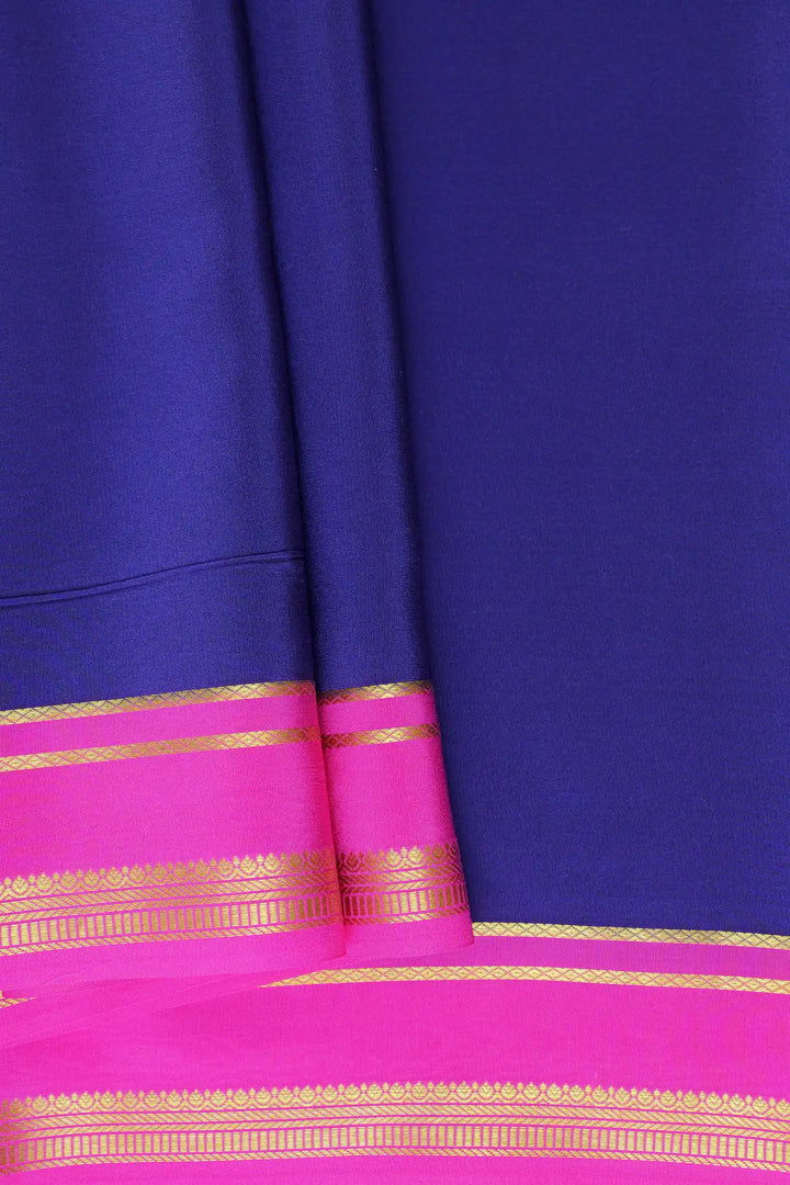 2 Line Bentex Gold Lace Border Pure Mysore Silk Saree in Blue and Pink Color With Contrast Pink Color Blouse