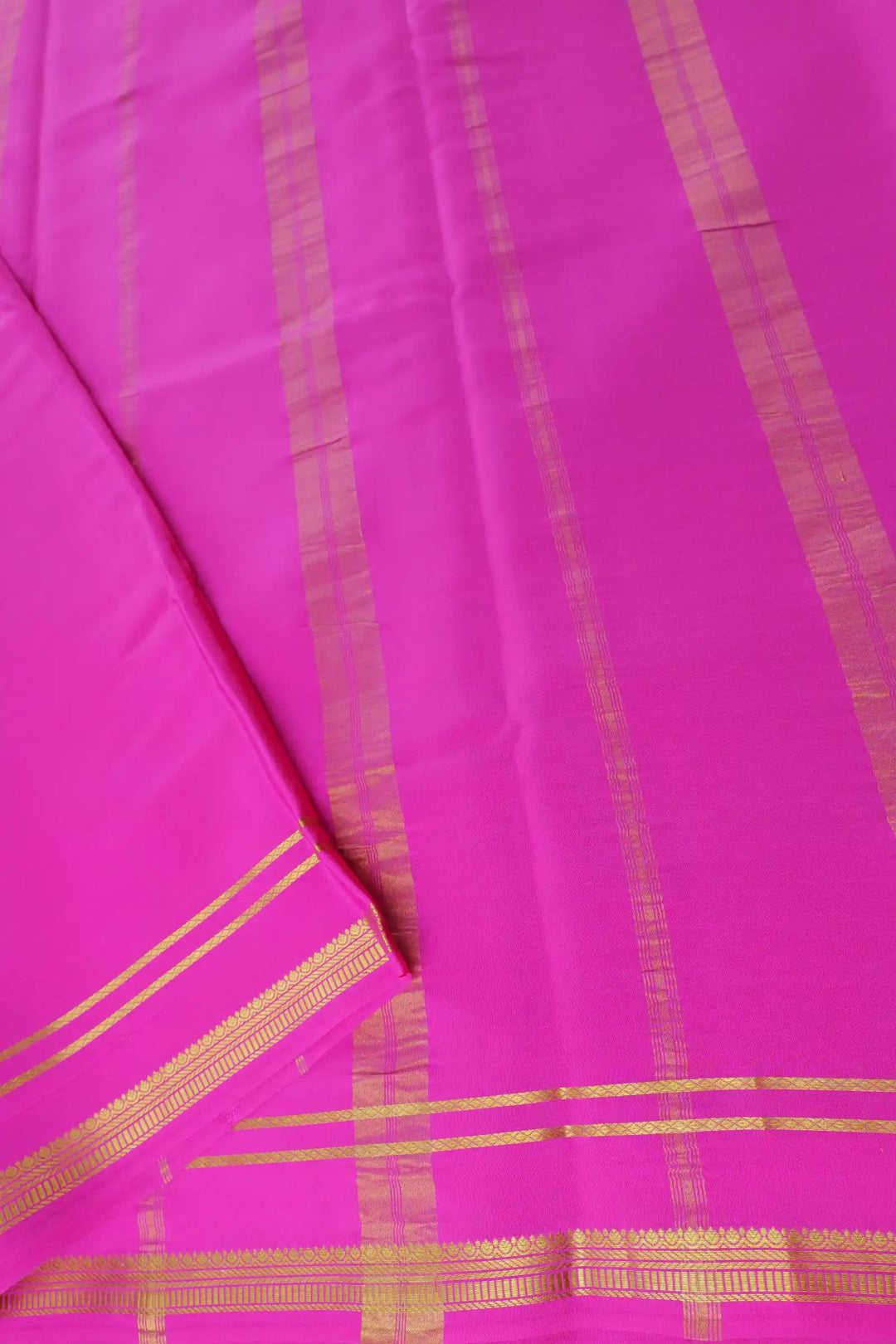 2 Line Bentex Gold Lace Border Pure Mysore Silk Saree in Blue and Pink Color With Contrast Pink Color Blouse