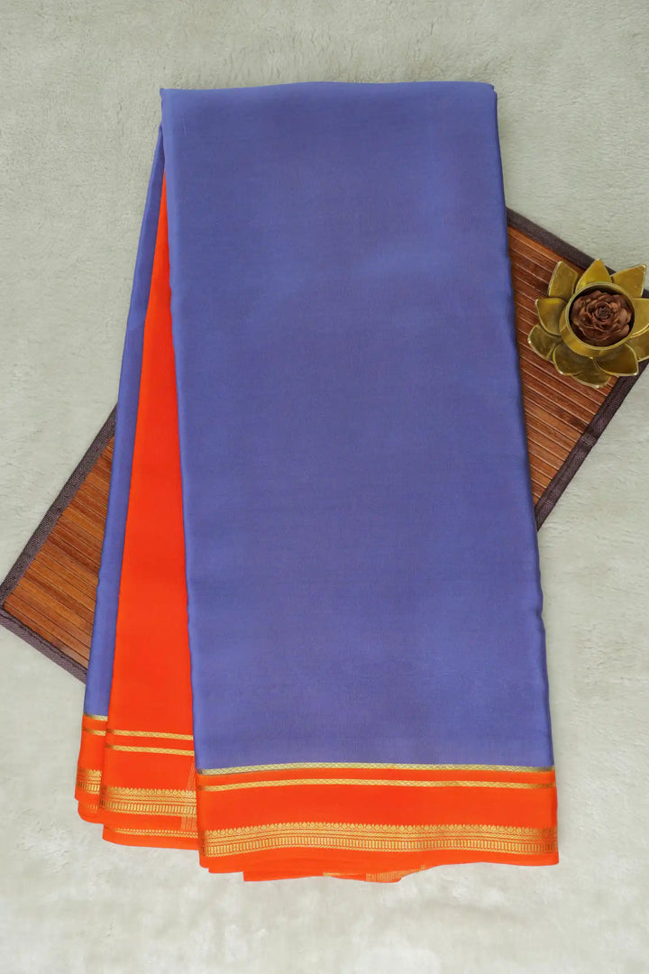 Pure Mysore Silk Saree in Gray and Orange Color With Contrast Orange Color Blouse and 2 Line Bentex Gold Lace Border