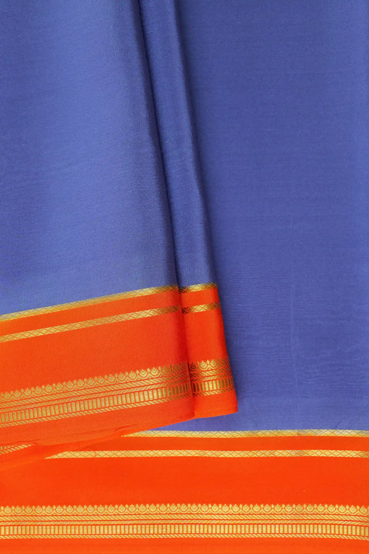 Pure Mysore Silk Saree in Gray and Orange Color With Contrast Orange Color Blouse and 2 Line Bentex Gold Lace Border