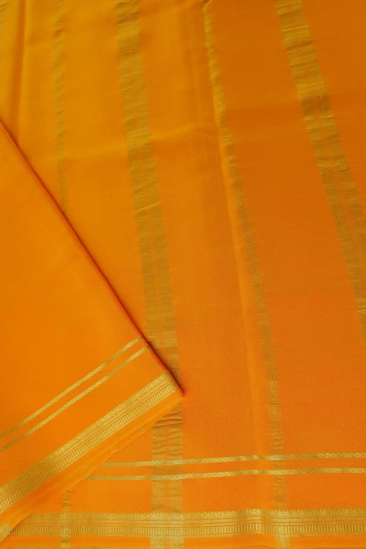 2 Line Bentex Gold Lace Border Pure Mysore Silk Saree in Gray and Yellow Color With Contrast Yellow Color Blouse