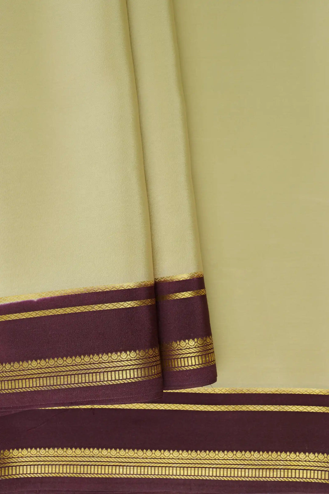 2 Line Bentex Gold Lace Border Pure Mysore Silk Saree in Gold and Brown Color With Contrast Brown Color Blouse