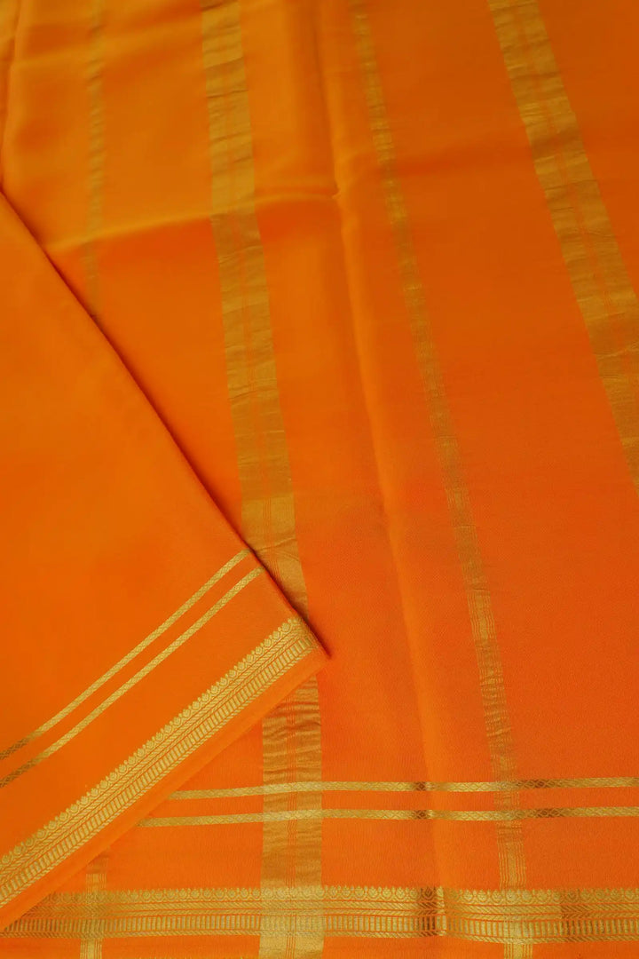 2 Line Bentex Gold Lace Border Pure Mysore Silk Saree in Pink and Orange Color With Contrast Orange Color Blouse