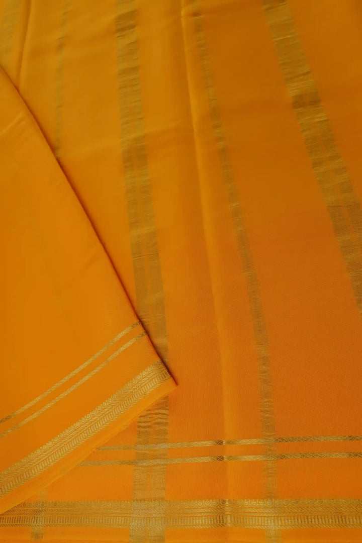 2 Line Bentex Gold Lace Border Pure Mysore Silk Saree in Pink and Yellow Color With Contrast Yellow Color Blouse