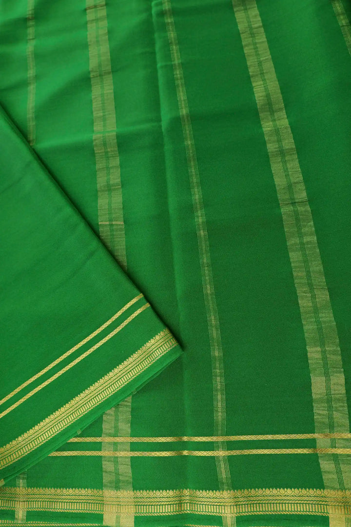 2 Line Bentex Gold Lace Border Pure Mysore Silk Saree in Red and Green Color With Contrast Green Color Blouse