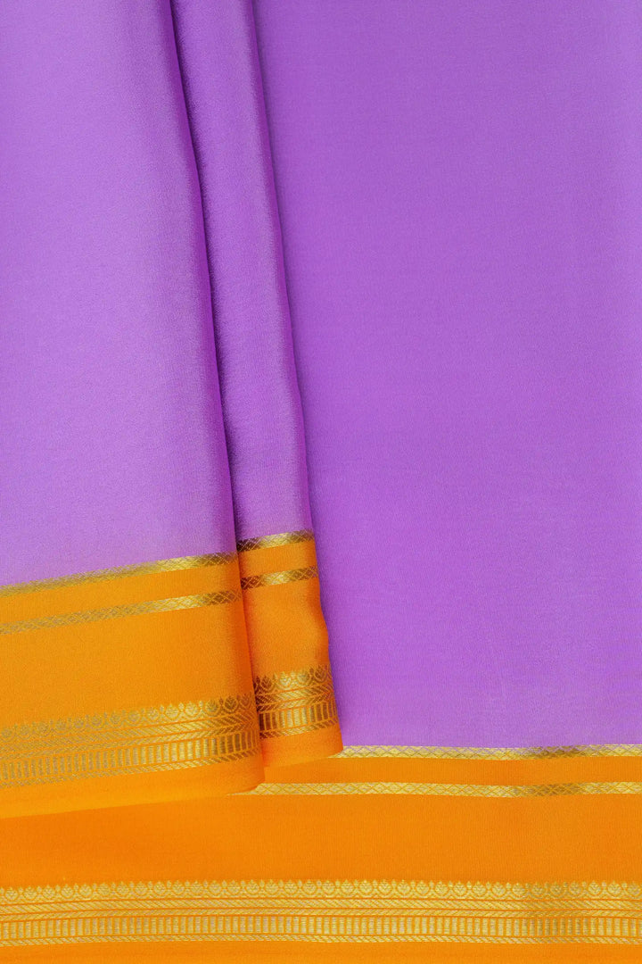2 Line Bentex Gold Lace Border Pure Mysore Silk Saree in Purple and Yellow Color With Contrast Yellow Color Blouse