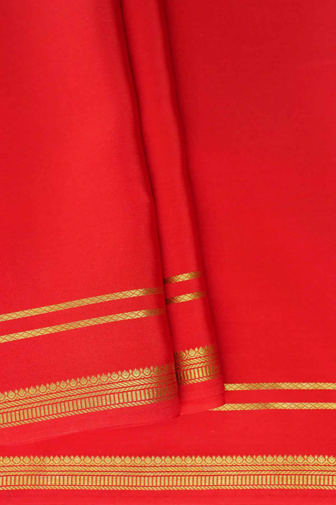 2 Line Bentex Gold Lace Border Pure Mysore Silk Saree in Red Color With Self Red Color Blouse