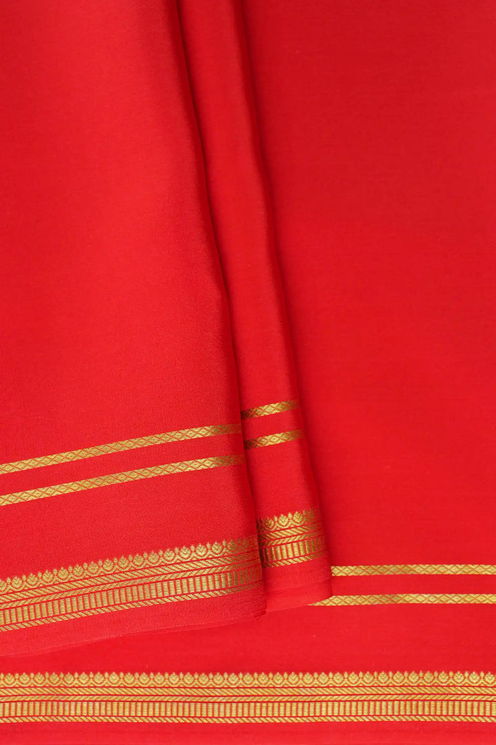 2 Line Bentex Gold Lace Border Pure Mysore Silk Saree in Red Color With Self Red Color Blouse
