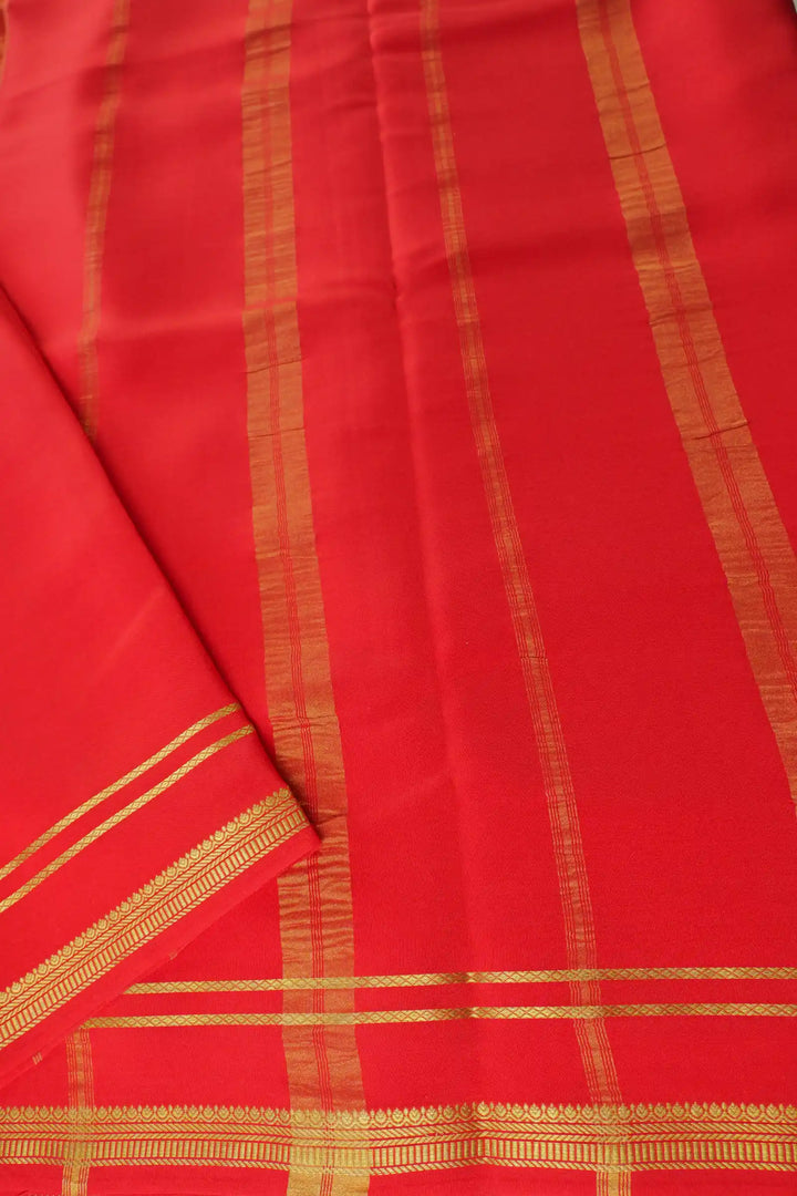 2 Line Bentex Gold Lace Border Pure Mysore Silk Saree in Red Color With Self Red Color Blouse