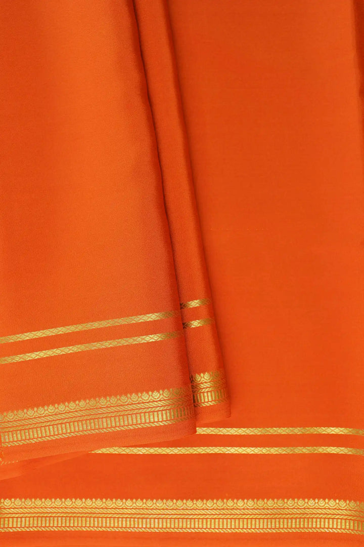 2 Line Bentex Gold Lace Border Pure Mysore Silk Saree in Orange Color With Self Orange Color Blouse