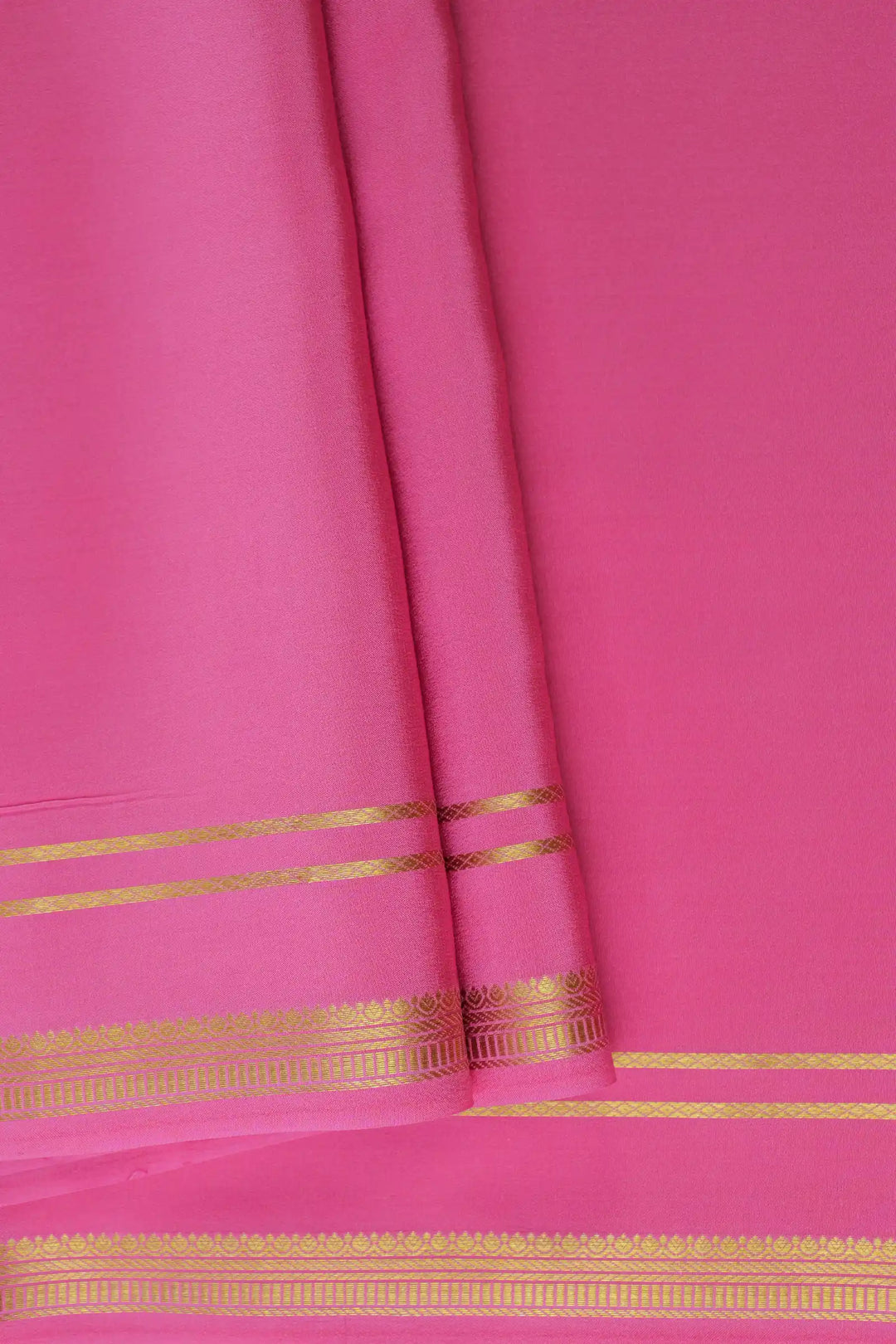 2 Line Bentex Gold Lace Border Pure Mysore Silk Saree in Pink Color With Self Pink Color Blouse | Atharva