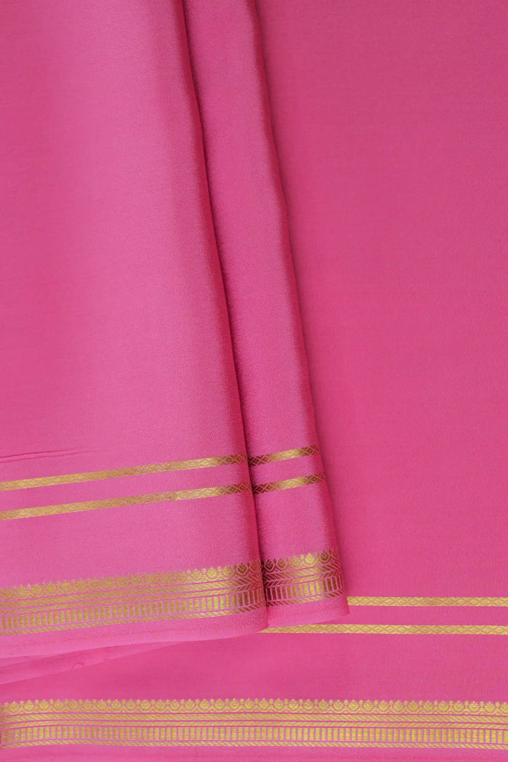 2 Line Bentex Gold Lace Border Pure Mysore Silk Saree in Pink Color With Self Pink Color Blouse | Atharva