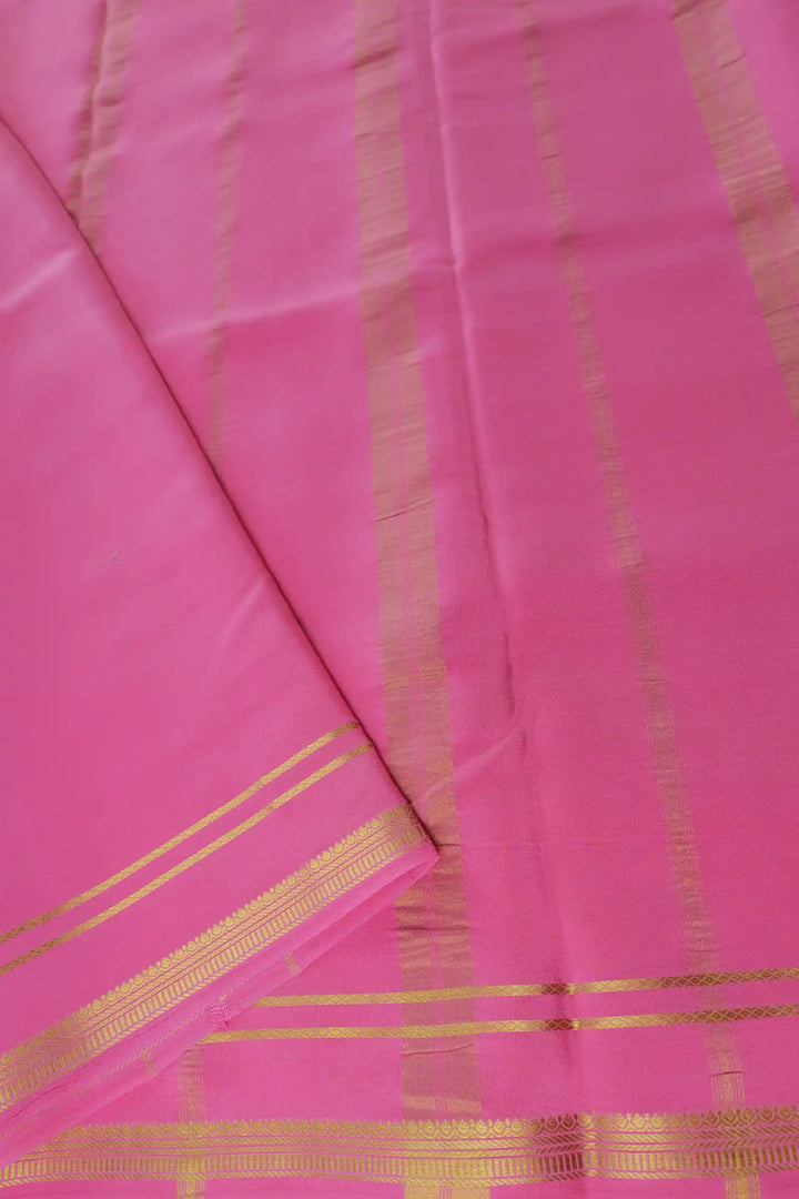 2 Line Bentex Gold Lace Border Pure Mysore Silk Saree in Pink Color With Self Pink Color Blouse | Atharva