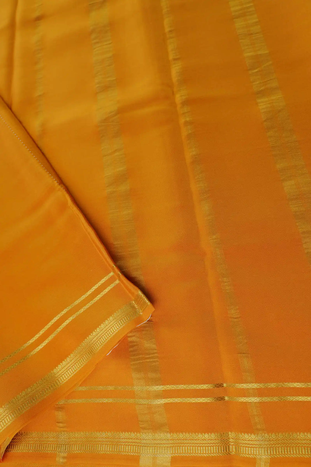 2 Line Bentex Gold Lace Border Pure Mysore Silk Saree in Yellow Color With Self Yellow Color Blouse | Atharva