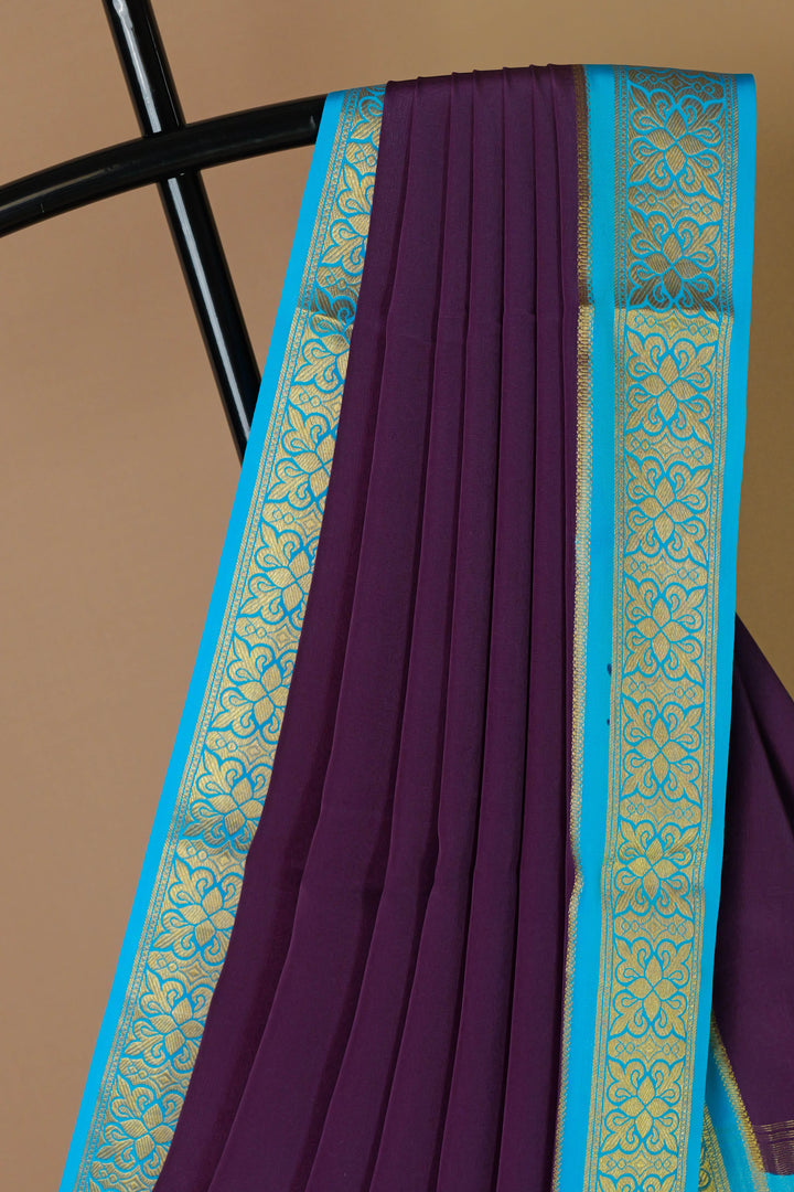 Purple Body Sky Blue Border Mysore Silk Saree