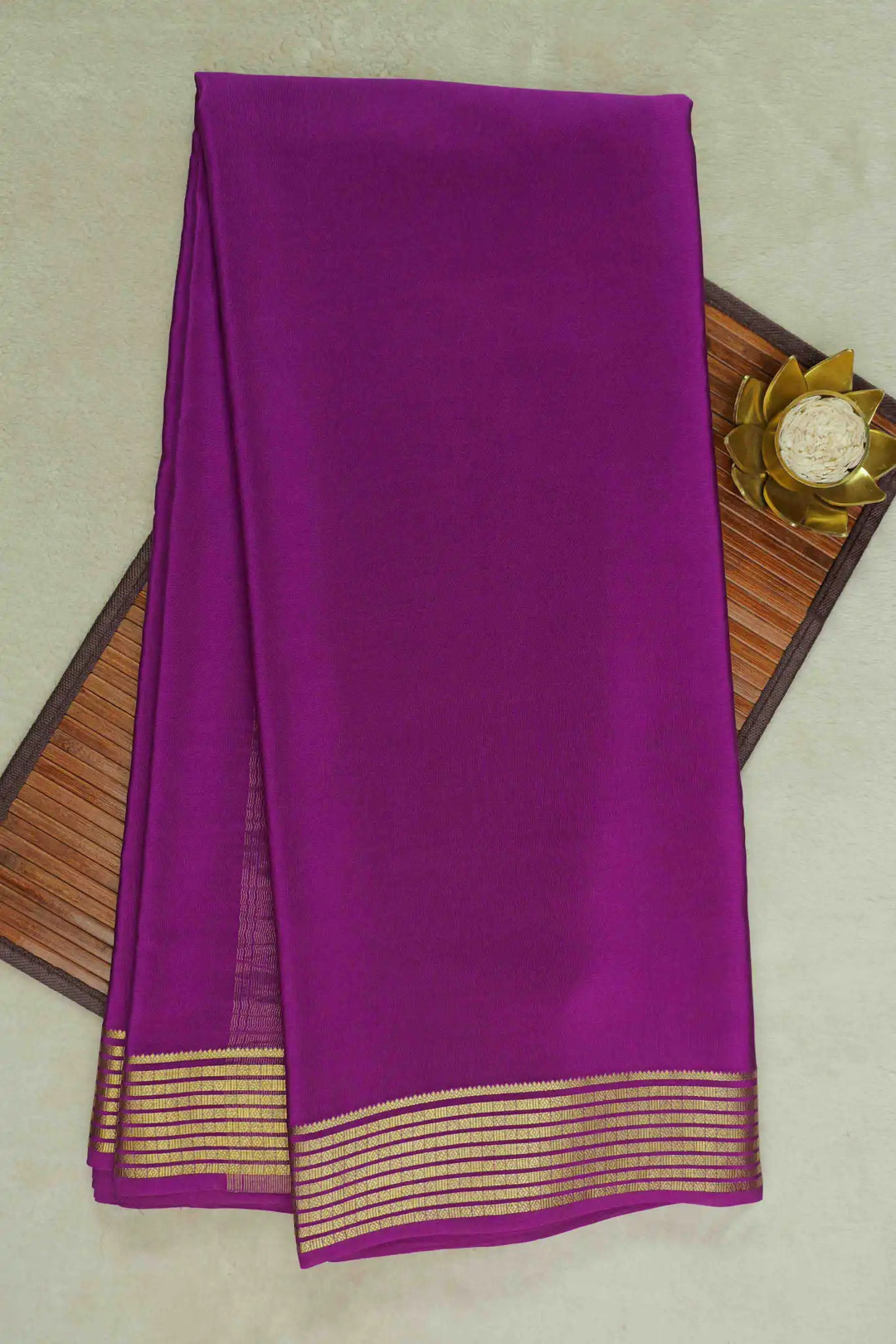 Purple Mysore Silk Saree with Golden Border