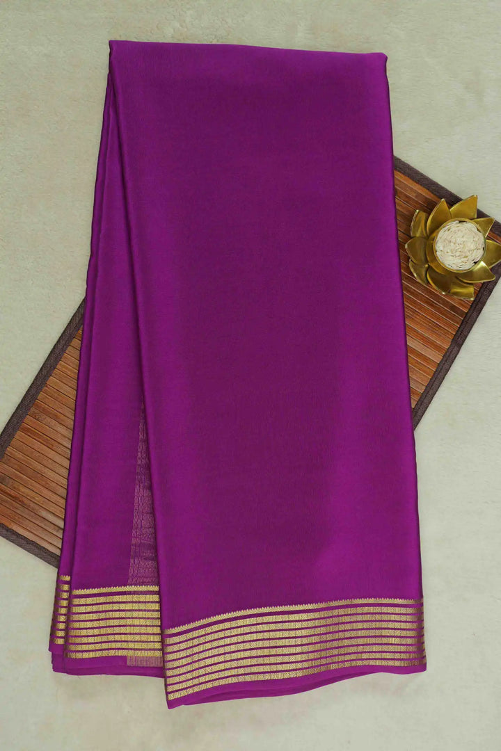 Purple Mysore Silk Saree with Golden Border