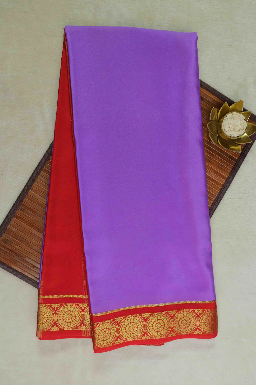 Purple Mysore Silk Saree with Red Border
