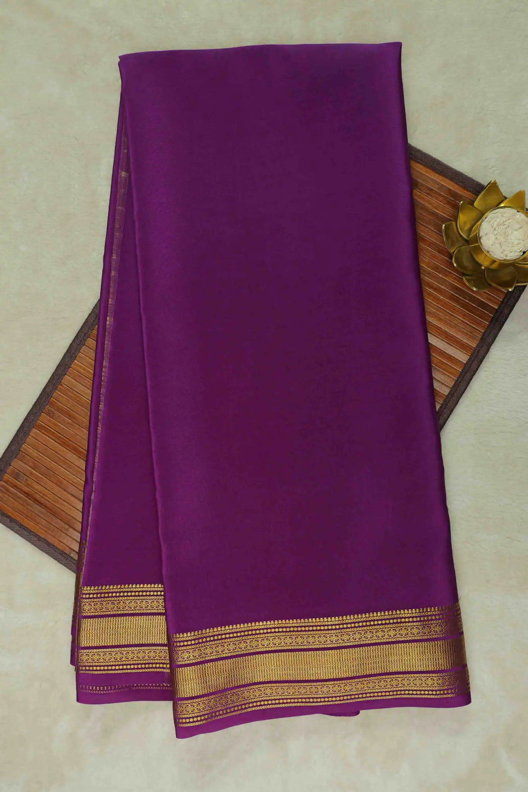 Purple Mysore Silk Saree with golden zari border