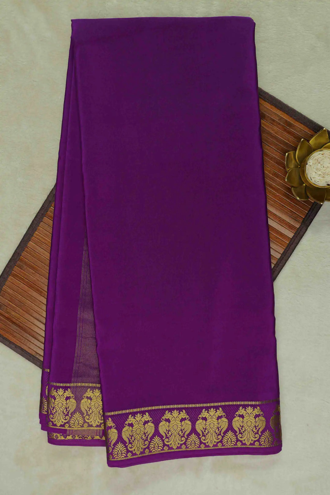 Purple Mysore Silk Sarees with gold border