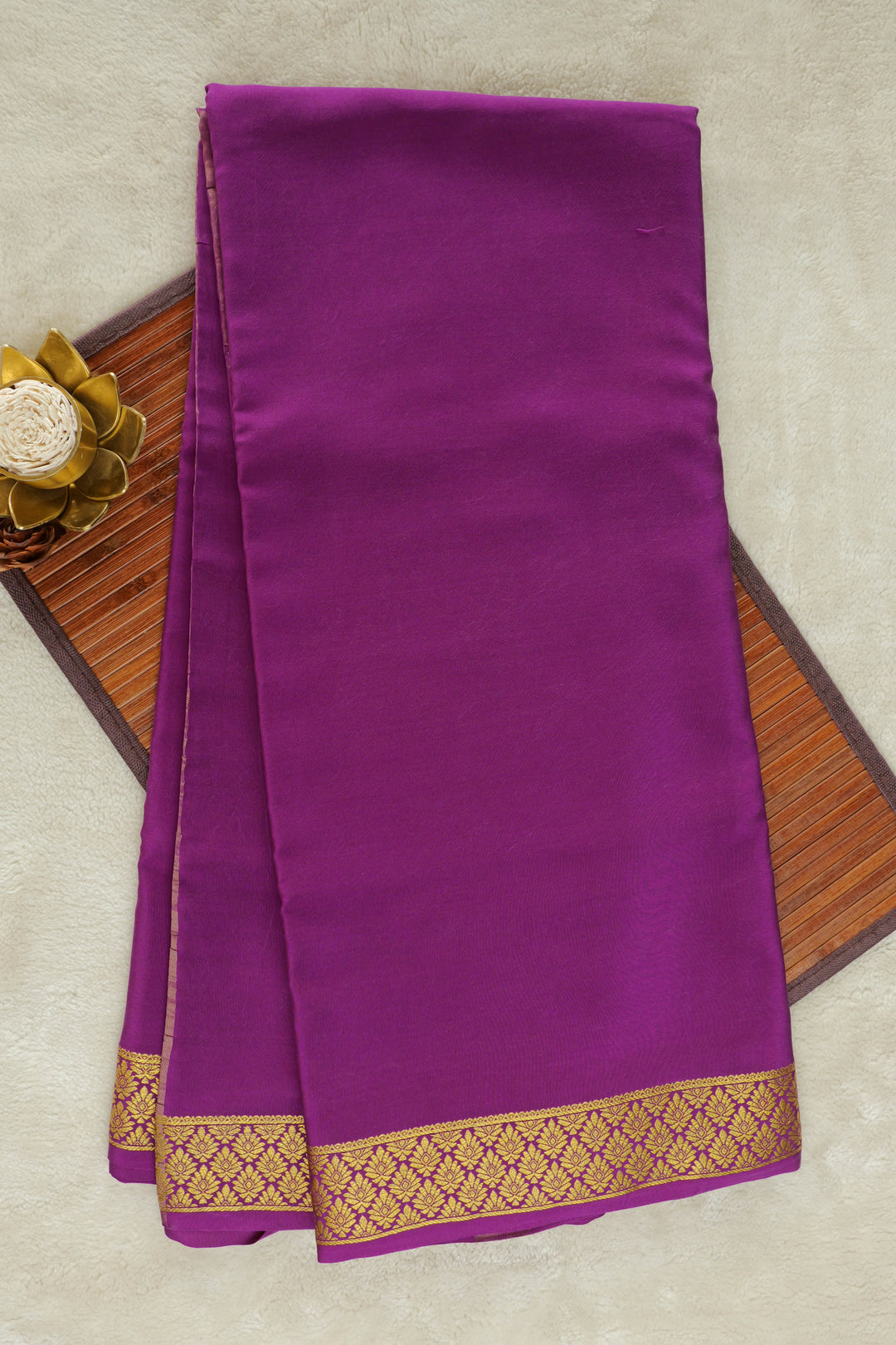 Purple Mysore silk saree with rich gold border