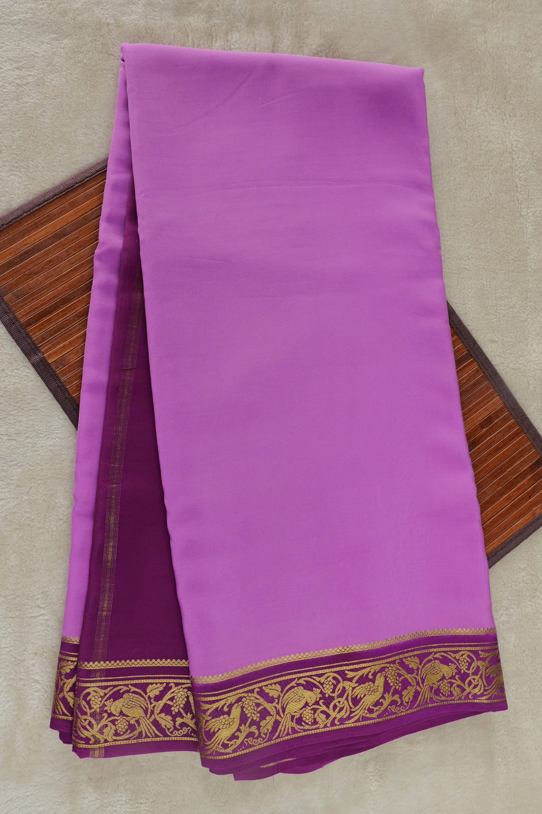 Purple Mysore silk saree with rich gold zari border