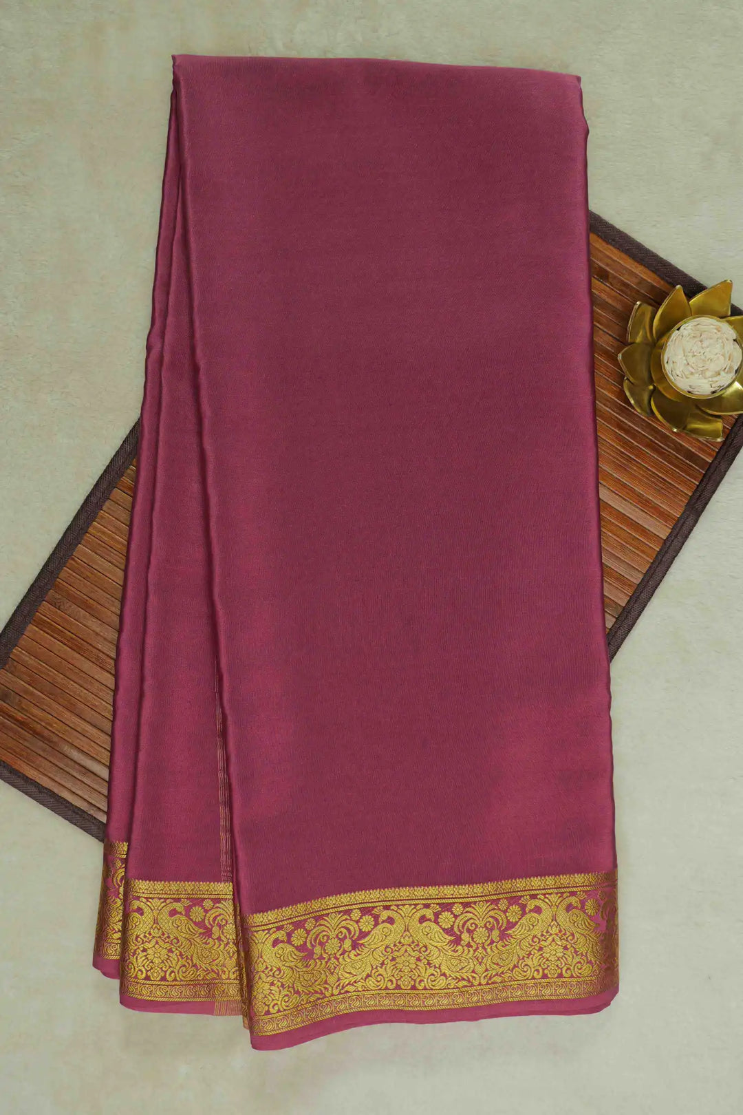Purple Pure Mysore Silk Saree with Golden Border